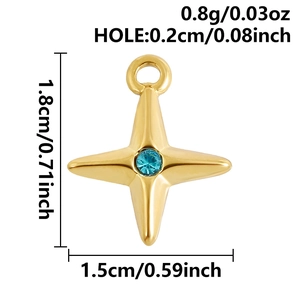 Golden star pendant with blue rhinestone and product dimensions 1.8cm by 1.5cm for DIY
