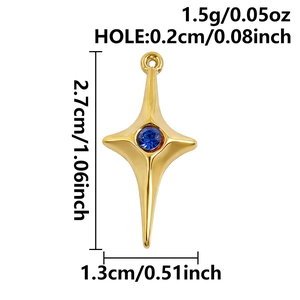 Detail showing dimensions of gold star pendant with blue gemstone and polished finish