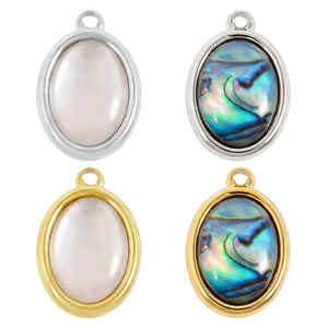 304 Roestvrij Stalen Ovalen Hanger Natuurlijke Abalone Schelp Kunstparelmoer DIY Ketting Armband Sieraden Maken Accessoire