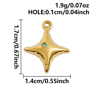 Detail of gold star pendant with blue gemstone showing size and weight specs