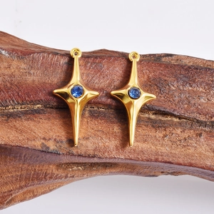 Golden stainless steel star pendant with blue gemstone for DIY necklace jewelry