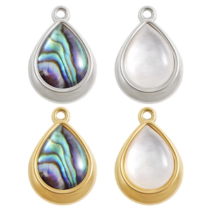 Waterdrop shell pendant in stainless steel with colorful abalone and white mother of pearl