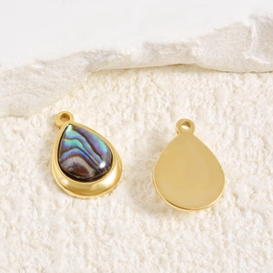 Minimalist water drop natural abalone shell pendant with polished golden stainless steel frame