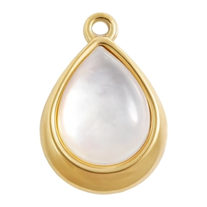 Elegant gold-plated teardrop pendant featuring a natural white mother of pearl inlay