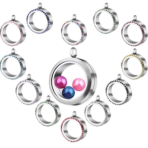Pendentif Médaillon Flottant Rond en Acier Inoxydable et Verre Avec Strass Zircone Collier Commémoratif pour Femme Bijoux DIY