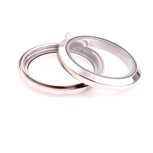 Polished stainless steel round glass floating locket pendants for DIY jewelry making