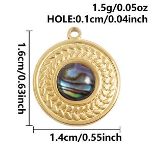 Detail showing dimensions of 18k gold plated stainless steel pearl pendant