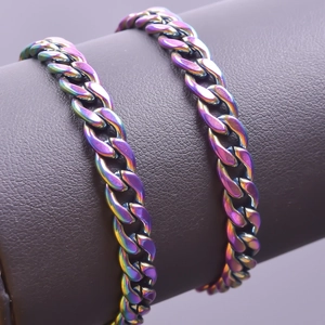 Rainbow plated stainless steel Cuban curb chain necklace with iridescent metallic finish