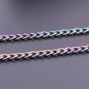 Rainbow gradient stainless steel Cuban link chain necklace with polished metallic finish