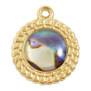 Round 18k gold plated stainless steel pendant with iridescent shell inlay for DIY jewelry