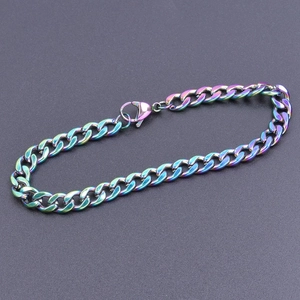 Rainbow gradient stainless steel Cuban chain necklace with vacuum plated colorful finish