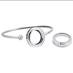25mm stainless steel locket bracelet with rhinestones and round glass openable frame