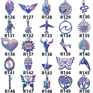 Collection of 25 rainbow gradient stainless steel charms in diverse shapes for DIY jewelry