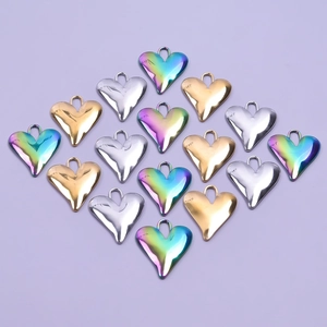 Polished heart pendants in silver, gold and rainbow finish for DIY jewelry making