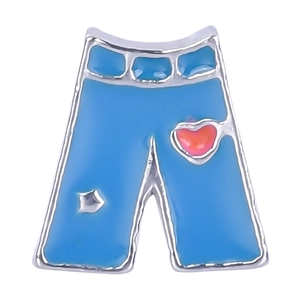 Blue denim pants floating charm with red heart and silver star patterns for DIY jewelry