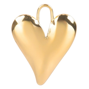 Detailed macro view of a 3D puffy heart pendant in polished gold stainless steel