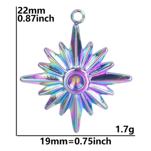 Macro de pendentif étoile irisante de 22 mm en acier inoxydable pour bijoux DIY