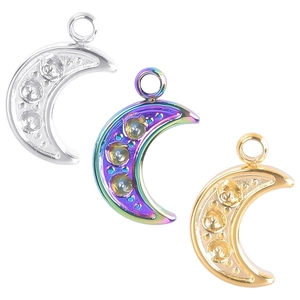 Minimalist Stainless Steel Moon Crescent Pendant Inlaid Zirconia Rainbow Gold Silver Plated Jewelry Making DIY Craft Charms