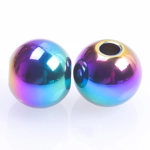 Macro shot of colorful aurora rainbow vacuum plated stainless steel large hole beads