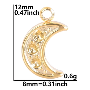 Golden crescent moon pendant with three yellow crystals and hanging ring for jewelry diy