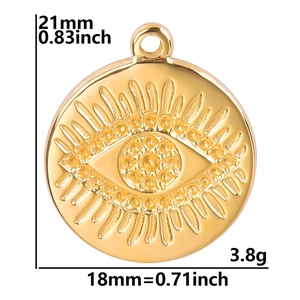 Polished stainless steel evil eye sunburst pendant 18mm round charm for jewelry making