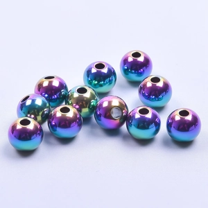 Rainbow PVD coated stainless steel spacer beads with threaded holes for DIY jewelry