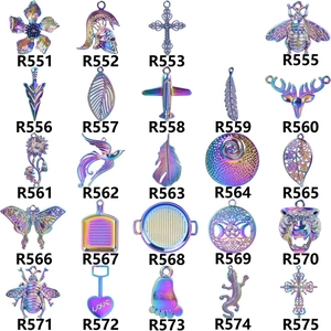 Macro display of 25 colorful vacuum plated stainless steel charms for jewelry making