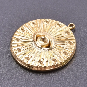 Polished gold evil eye sunburst pendant made of durable stainless steel for DIY jewelry