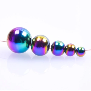 Rainbow plated stainless steel loose beads for DIY jewelry in five assorted sizes