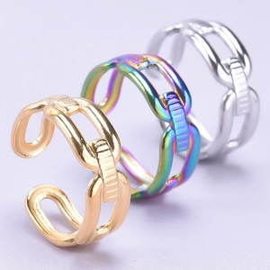 Adjustable link chain rings in gold, silver and rainbow steel finishes for men and women