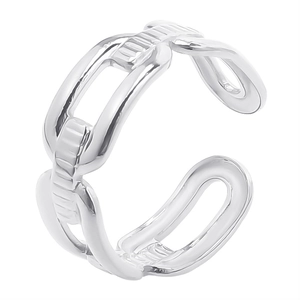 Polished silver cuban chain style adjustable open ring with a minimalist metallic finish
