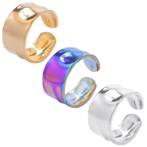 Minimalist Stainless Steel Hammered Texture Open Ring For Women Men Adjustable Wide Band Irregular Geometric Finger Ring Fashion Jewelry