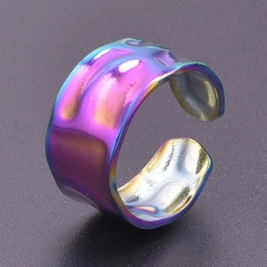 Macro shot of colorful hammered texture S925 sterling silver open adjustable ring