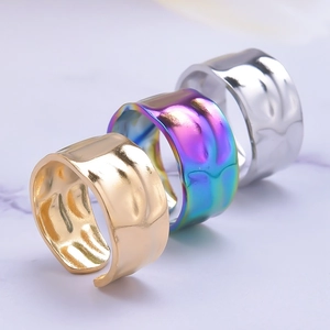 Adjustable hammer textured stainless steel open rings in gold, silver, and rainbow finish