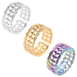 Bague Réglable Évidée en Acier au Titane Mode Géométrique Poli Bijoux de Doigt pour Hommes Femmes Or Argent Arc-en-ciel
