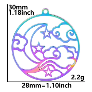 Rainbow stainless steel moon and star pendant specifications 30mm height and 28mm width