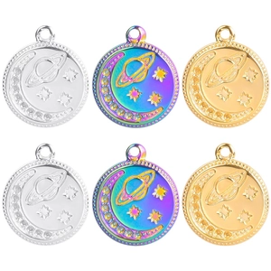 Stainless Steel Celestial Moon Planet Star Pendant Rhinestone Charm For DIY Jewelry Necklace Making Gold Silver Multicolor