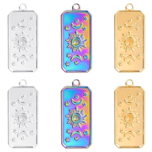 Pendentif Rectangle en Acier Inoxydable Soleil Lune Étoile pour Fabrication de Bijoux DIY Tarot Céleste Or Argent Arc-en-ciel