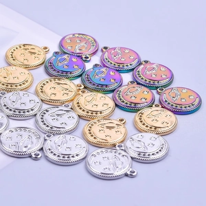 Colorful stainless steel planet moon pendants with celestial star engravings and rhinestones