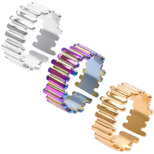 Minimalistischer Edelstahl Gestreifter Offener Ring Industriestil Verstellbarer Fingerring Schmuck Für Damen Herren Regenbogen Gold Silber