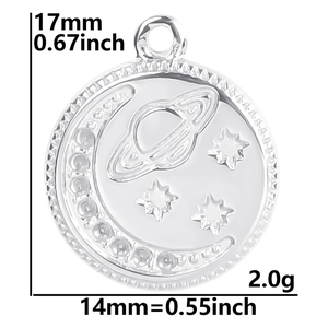 Detailed dimension guide for planet and moon stainless steel pendant charm 17mm x 14mm