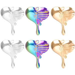 Stainless Steel Melting Heart Pendant Necklace Iridescent Gold Silver Liquid Metal Dripping Heart Y2K Punk Jewelry