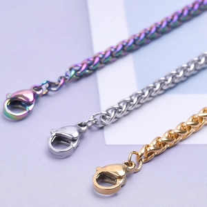 Durable 3mm stainless steel dragon bone chains in gold, silver, and rainbow finishes