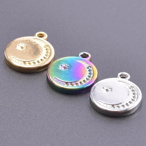 Colgantes redondos de luna y estrella en acero inoxidable oro, plata y arcoíris diy