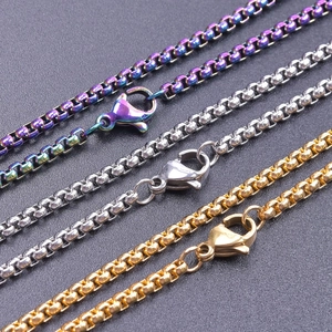 Minimalist Stainless Steel Box Chain Necklace Bracelet For Men Women Gold Silver Rainbow Plated Lobster Clasp Fashion Jewelry