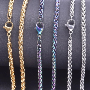 3mm stainless steel dragon bone wheat chain necklace in gold silver and rainbow finishes