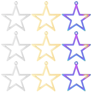 Stainless Steel Pentagram Pendant Necklace Women Men Gold Silver Rainbow Hollow Star Mirror Finish Jewelry Accessory