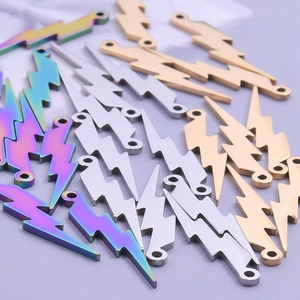 Colgantes de rayo en acero inoxidable con chapado de arco iris oro y plata pulida