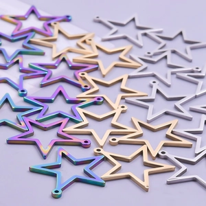 Polished hollow star pendants in gold, silver, and rainbow steel for DIY jewelry making