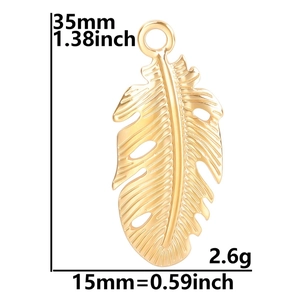 Pendentif feuille en acier inoxydable doré pour colliers de dimensions 35mm x 15mm et 2,6g